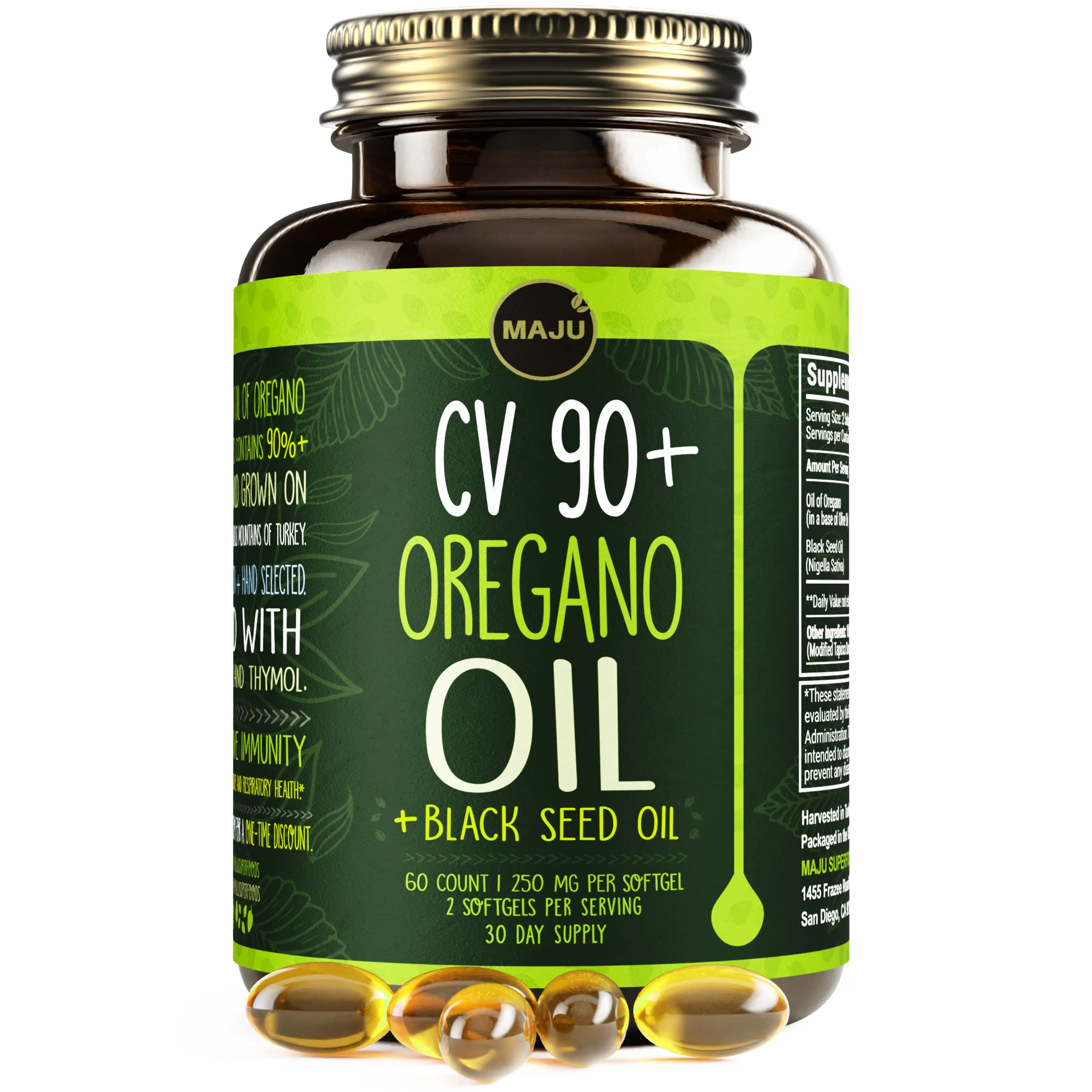 MAJU CV90 Oregano Oil Capsules (60ct) - 2-in-1 Blended Softgel, Oil of Oregano w...