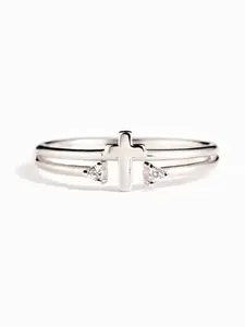 Simple Two-Tier Zircon Cross Ring, Silver Color Couple Rings, Religious Jewelry, Elegant Design, Perfect Gift for Lovers, Double Layered Ring