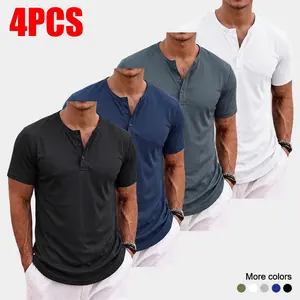 Men’s casual Henley shirt with short sleeves and button placket, made from breathable fabric—ideal for beach vacations and everyday wear.,summervibes