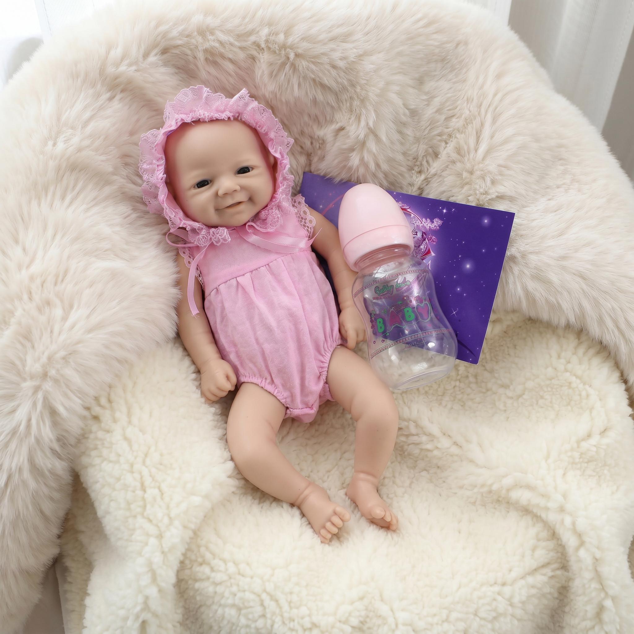 13-Inch BPA-Free Soft Silicone Reborn Newborn Baby Doll Girl, Handcrafted Realistic Artist-Drawn Soothing Doll with Cute Smile, Anxiety Relief, Cuddly Children Development Gift, Home Decor Toy