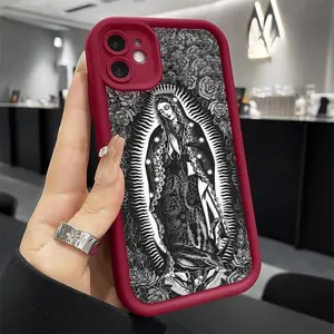 Phone Case Suitable for Iphone 11/12/13/14/15/16/17 Pro Promax Plus Air,Virgin Mary Roses Pattern Soft Non Slip Rugged Durable Smartphone Cover for Boy
