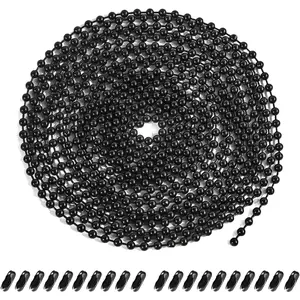 Black Ceiling Fan Pull Chain 120" Extra Long Rust Proof 3mm Beaded Ball Light Pull Extension Chains with 20Pcs Connectors