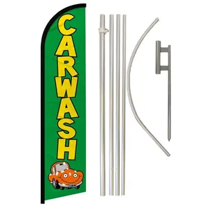 Car Wash (Green) Windless Banner Flag & Pole Kit