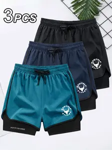 3pcs Men's 2-In-1 Running Shorts with Liner, Quick Dry Gym Workout Shorts, Lightweight Athletic Training Shorts for Basketball, Fitness, Jogging, Sports