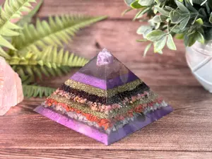 LEONA - Violet Flame Golden Ratio Special Edition Pyramid! - EMF Protector - Amethyst, Garnet, Rhodonite, Red Jasper & Rose Quartz with Brass Metals
