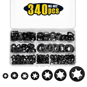 340 Pcs Internal Tooth Locking Washers, Push On Speed Clips Fasteners Washers Assortment Kit, M3 M4 M5 M6 M8 M10 M12
