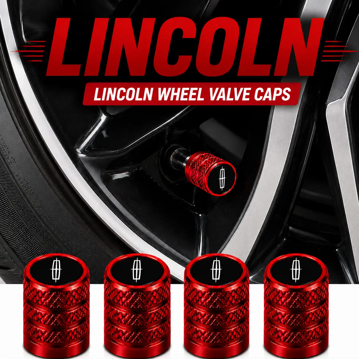5Pcs Aluminum Alloy Tire Valve Stem Caps for Lincoln Navigator Aviator Nautilus Corsair MKZ MKC MKT Continental Town Car, Leakproof Rubber Seal Wheel Air Valve Covers, Anti-Rust American Luxury Car Tire Valve Protector
