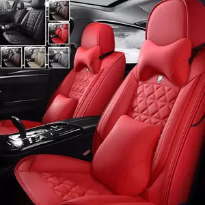 OTOEZ Premium Leather Car Seat Covers 5-Piece Set with Headrest Lumbar Support Waterproof Full Coverage Automotive Interior Cushion Red
