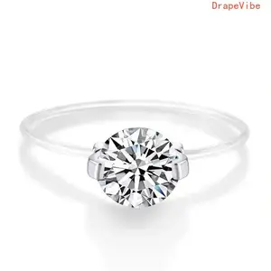 VVS1 Moissanite Ring Light Luxury Invisible Fishing Line Design Mermaid's Tear Solitaire Ring For Women Engagement