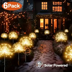 2/6 pack 120LED Solar Garden Lights, Upgraded Version With Larger Capacity, Outdoor Solar Fireworks Lights, 8 Lighting Modes, Landscape Lawn Courtyard Backyard Path DIY Lights (Warm White)