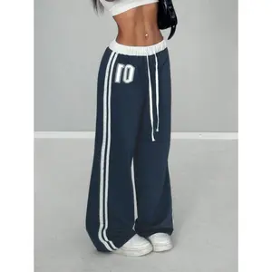 StreetHx Women's Spring/Summer Numeric Print Waistband Patchwork Casual Sports Street Retro Style Loose Long Sweatpants Graduation,Back To School Outfits,Graduation,Teacher Outfits For Women,Back To School Fall Cloth For Women