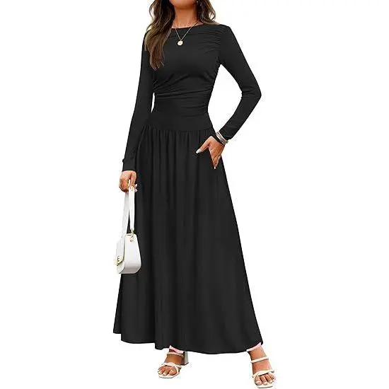 Women's Elegant Long Sleeve Ruched Top High Waist Flowy Maxi Dress - Figure-Flattering A-Line Long Dress with Stretchy Fabric, Multiple Colors Available for Casual, Daily, Party & Formal Occasions - TikTok Shop Women's Elegant Long Sleeve Ruched Top High Waist Flowy Maxi Dress - Figure-Flattering A-Line Long Dress with Stretchy Fabric, Multiple Colors Available for Casual, Daily, Party & Formal Occasions - TikTok Shop