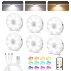 EZVALO Under Cabinet Lighting 1000mAh Rechargeable Puck Lights with Remote 3 Color Temps & 12 RGB Motion Sensor Closet Lights Indoor Dimmable Magnetic Under Counter Lights for Kitchen Shelf Home Decor Energy Saving - Living Room Usb Power Lamp