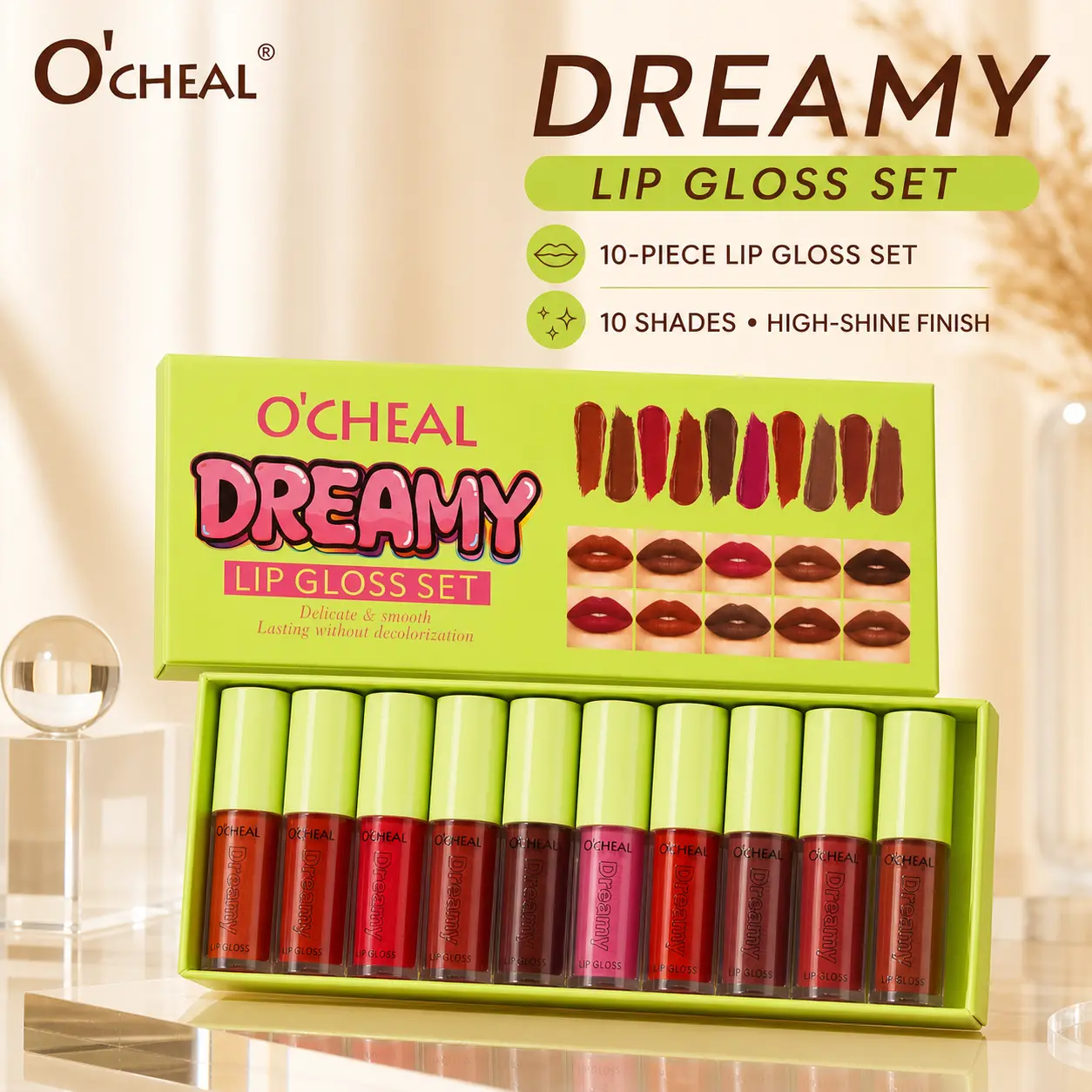 10Pcs Makeup Lip Gloss Collection - 10 Shimmering Shades for Mixing and Layering to Create a Custom Glossy Lip Look