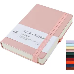 Ruled Notebook A5 180 Sheets 360 Pages -  Leather Hardcover with Lined Paper, 5.9" x 8.4" (Rose)