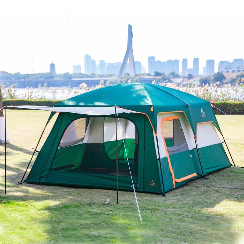 Extra Large Tent 6-10-12-14 Person(a) Family Cabin Tents 2 Rooms 3 Doors And Windows With Mesh Straight Wall Waterproof Double Layer Big For Outdoor Picnic Camping Gathering