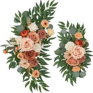 2-piece Reddish Brown Wedding Arch Floral Decoration Lifelike Flowers with Green Leaves, Artificial Faux Greenery, Faux Eucalyptus Flowers, Home Decoration Bouquet, Suitable Wedding Parties, Anniversary Celebrations, Home Decor