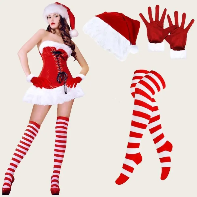 3Pcs Mrs.Santa Claus Sexy Costume,Includes Socks,gloves and Hat,for Adult Women Girl Christmas Party Cosplay,Family Gatherings