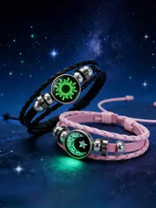2-Pack Glow-In-The-Dark Couple Bracelets, Handmade Sun Moon Design, Unisex Fashion Jewelry, Perfect Gift for Friends Family