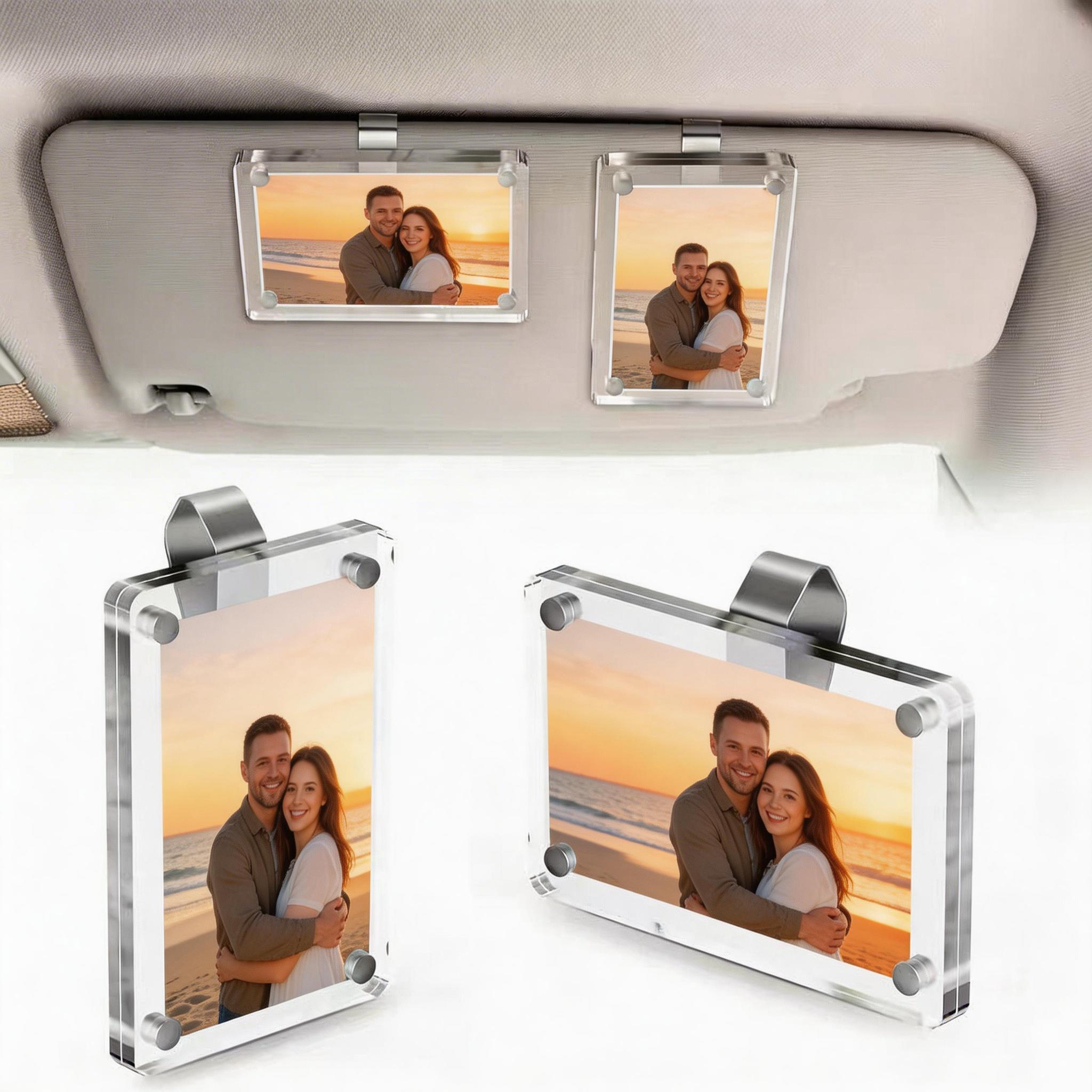 CarSun Visor Photo Clips 2 Pack - Magnetic Acrylic Snap Clips for 3.5x2.3 Inch Photos DIY Customizable Car Decor Universal Fit for All Cars Perfect Gift for Couples Family & Pet Memorabilia