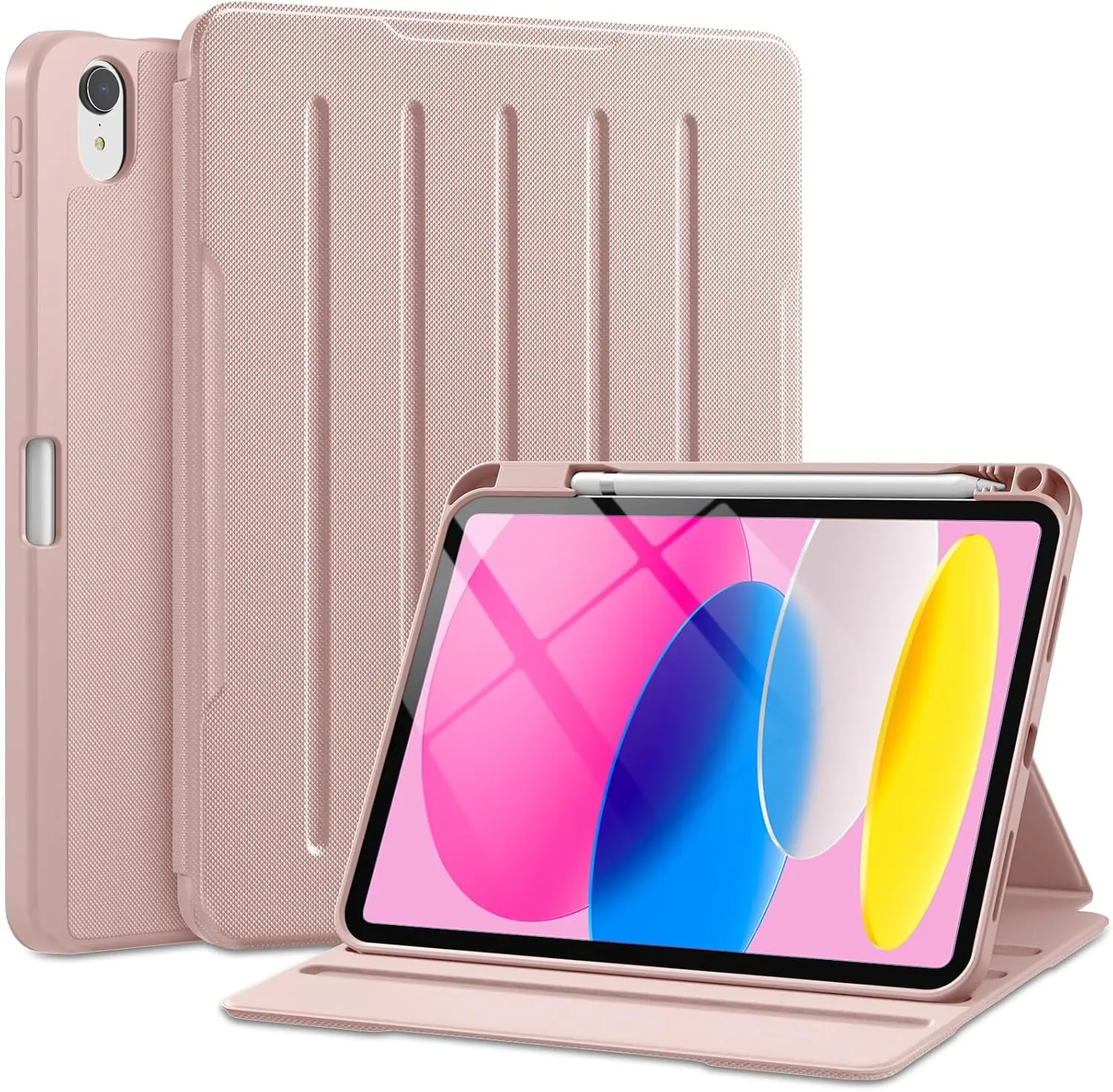 For iPad (A16) 11th/10th Generation Case 11/10.9 Inch, Rose Pink | Pencil Holder, PU Leather Business Multi-Angles Stand Cover 2025/2022, Shockproof TPU Back, Auto Sleep/Wake, Support Touch ID