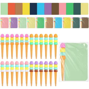 72 Pcs End of Year Students Gift Includes Black Ink Ice Cream Pens Solid Color Notebooks with Adhesive Bags for Classroom Summer Gifts School Office Birthday Party
