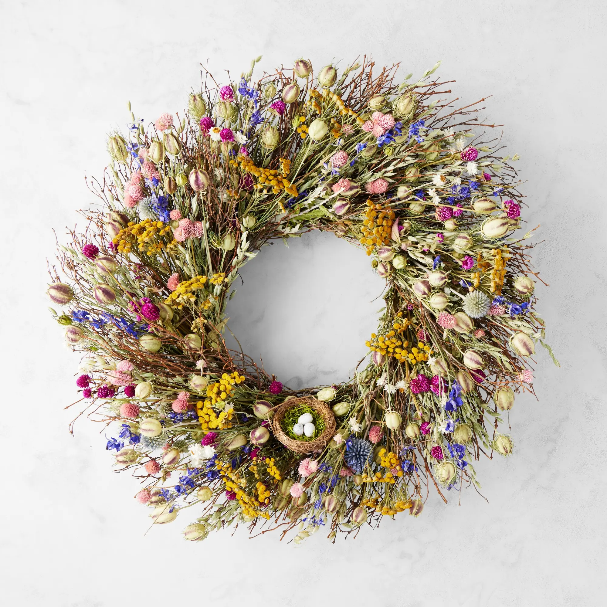 Spring Floral Nest Live Wreath, 22"