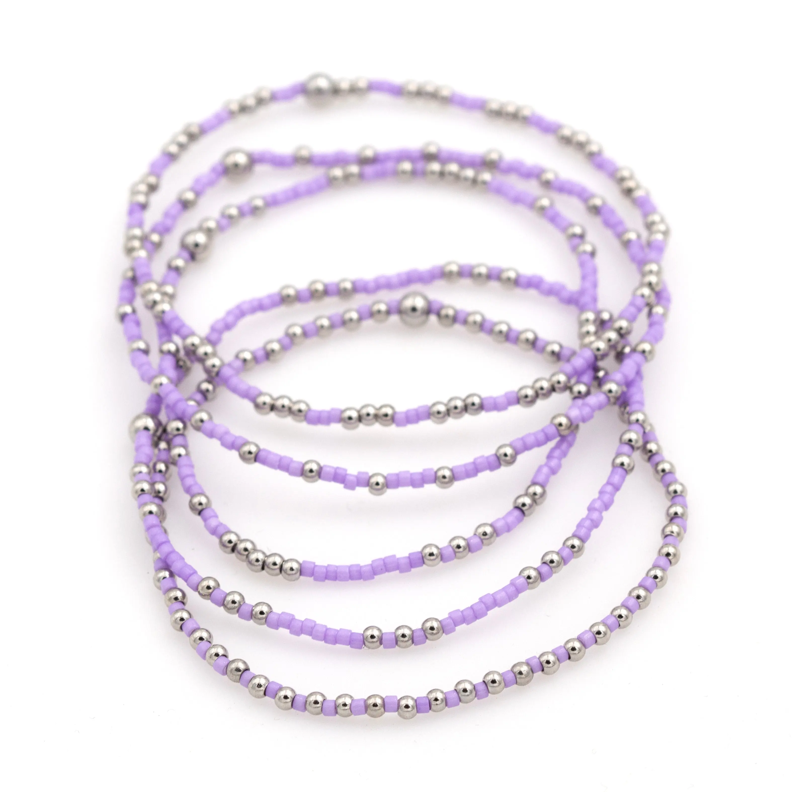 LIGHT PURPLE Stackable Beaded Stretch Bracelet(s) | Stainless Steel and Seed Beads