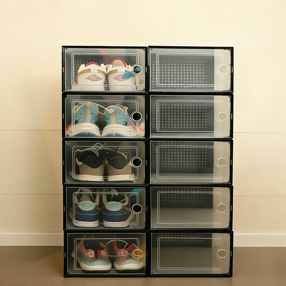12/24 Pack X-Large Clear Stackable Shoe Storage Boxes, Closet Organizers, US Size 11 Fit, Space Saving Entryway Holder, Effortless Assembly Shoe Display Rack