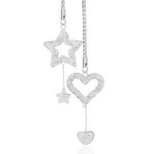 Double Heart Car Charm Pendant Car Mirror Charm Rhinestone Pendant Gift for Her