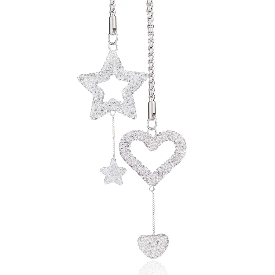 Double Heart Car Charm Pendant Car Mirror Charm Rhinestone Pendant Gift for Her, Car Trinkets, Interior Car Accessories