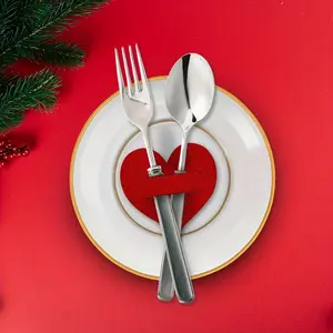 10pcs Valentine's Day heart-shaped napkin holder-red felt table decoration, suitable for romantic catering, weddings and celebrations, holiday tableware storage, Home