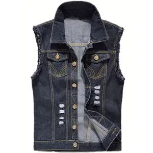 Men's Denim Vest Sleeveless Jacket Slim Fit Vintage Casual Ripped Summer Jean Vest for Men