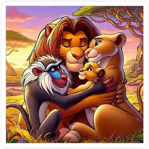 1 set of DIY diamond painting kit, 5D diamond art set, DIY decoration lion family hugging together mosaic, diamond art, DIY art home decoration