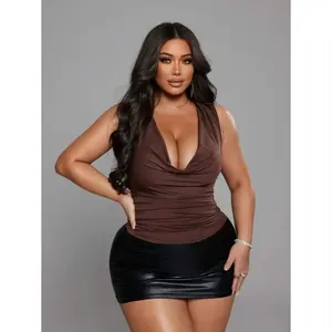 Trendy Elegant Sexy Casual Daily Wrap Neck Multi-Wear Plus Size Tank Top, Suitable For Dating, Vacation Valentine's Day