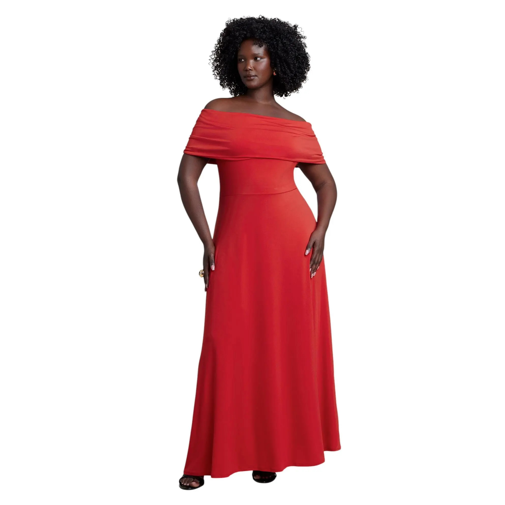 ELOQUII Women's Plus Size Off The Shoulder Knit Maxi Dress