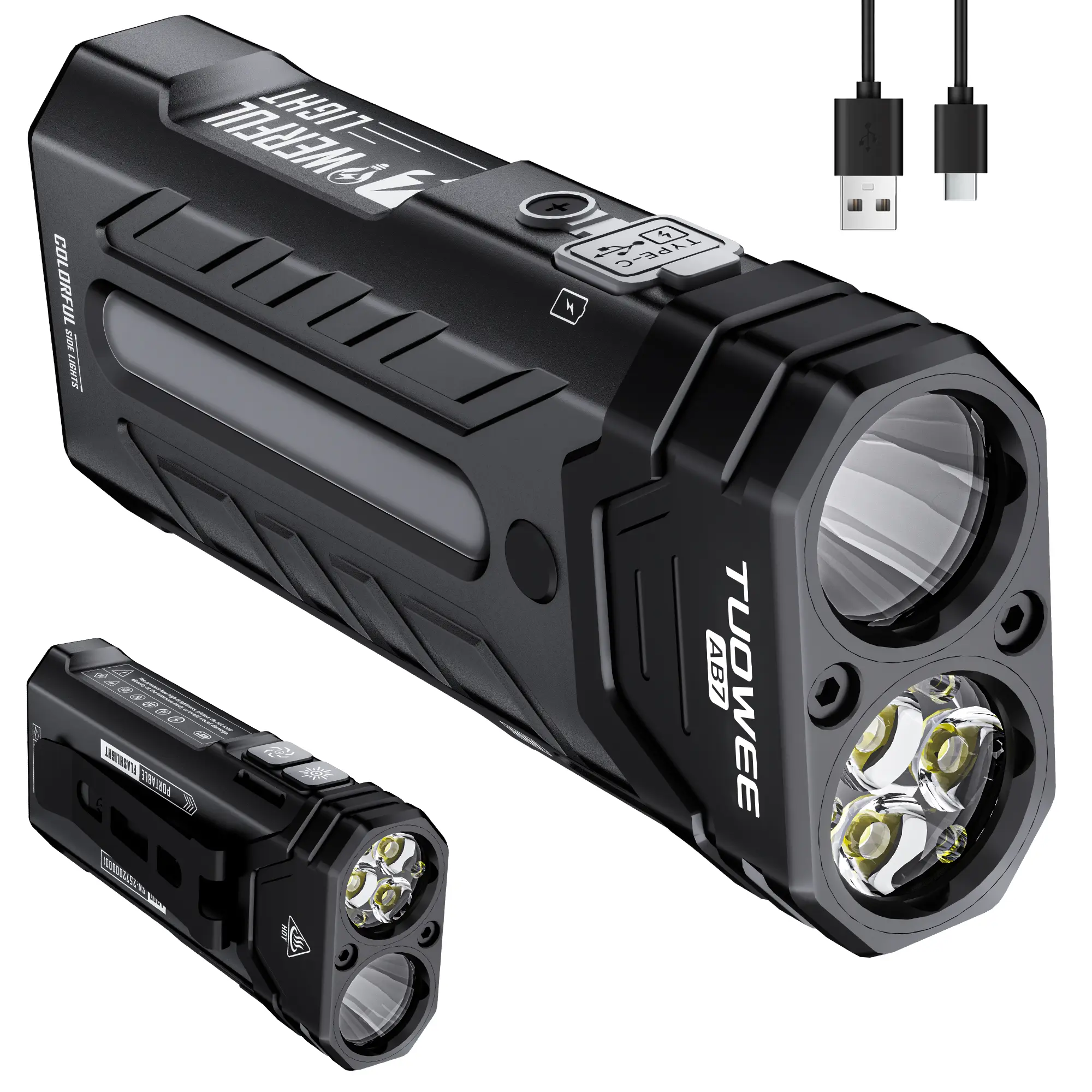 TUOWEE AB7 EDC Rechargeable Flashlight 3250 Lumens with RGB Light,55 Modes Multifunctional Flat Flashlight with Floodlight,Spotlight and Magnetic Base,Waterproof USB C Flashlight for Camping,Home,Emergencies summerwins