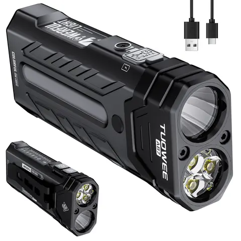 TUOWEE AB7 EDC Rechargeable LED Flashlight - 3250 Lumens RGB, 55 Modes, Aluminum Alloy, Floodlight, Spotlight, Magnetic Base, USB-C Fast Charging, 5200mAh, Waterproof, Durable, Reliable, Clip Design, Emergency Power Home Light for Camping, Emergencies