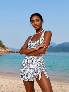 2026 New Printed Skirted One-Piece Swimsuit for Women – Tummy Control & Backless Design