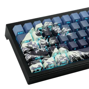 Pbt Keycaps 75 Percent Side Print 131 Keys Custom Dye Sub Cool Shine Through Keycap Set Wave Of Kanagawa Dark Blue Cherry Profile Key Caps For Mechanical Keyboards