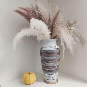 Ceramic Rustic Farmhouse Vase, 12.6" Large Vintage Flower vase for Home Decor, Tall Boho Textured Vases for Living Room, Table, Mantel, Shelf and Centerpieces Decor and Housewarming (B)
