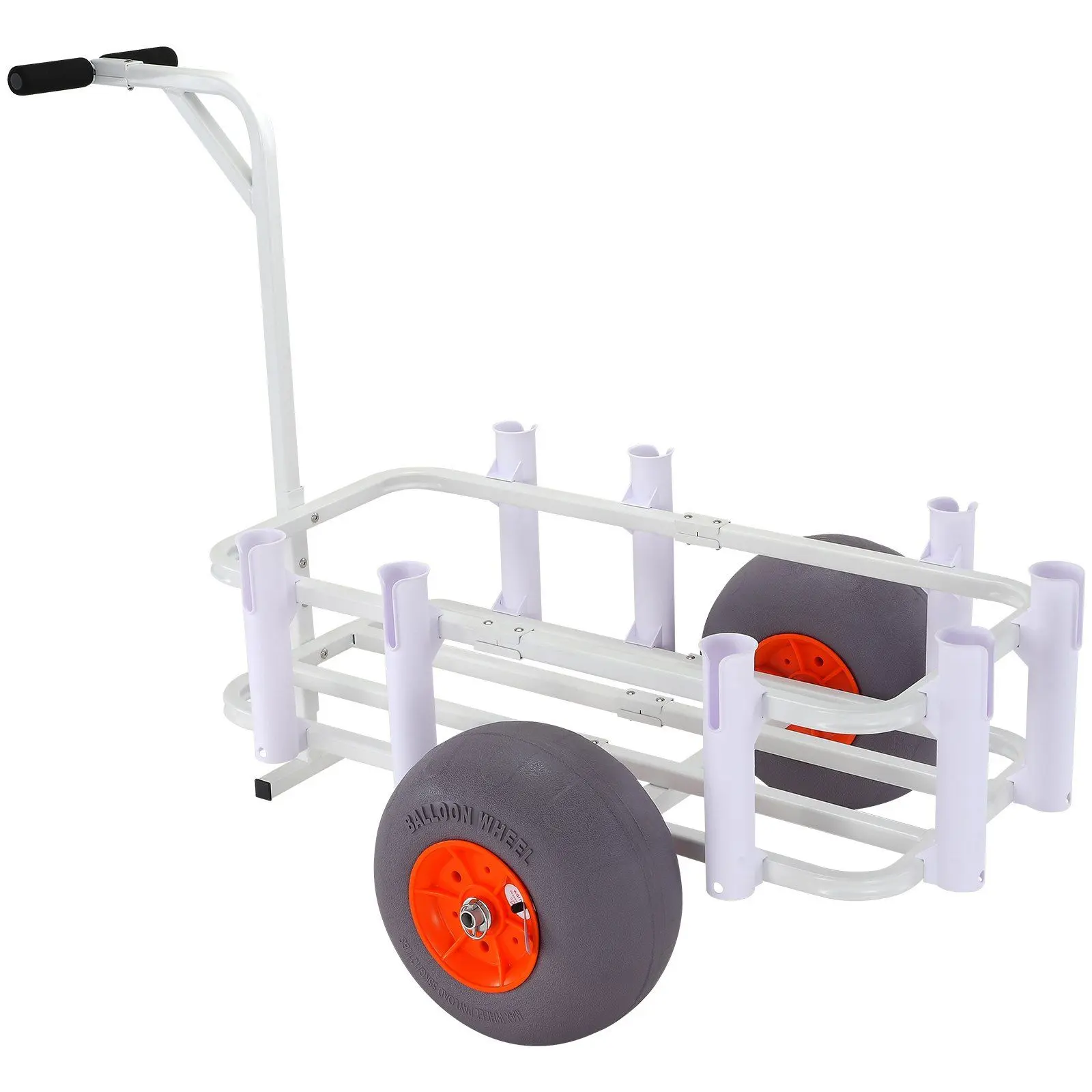 Spring new arrivals Beach Fishing Cart, 300 lbs Load Capacity, Fish and Marine Cart with Two 13" Big Wheels PU Balloon Tires for Sand, Heavy-Duty Aluminum Pier Wagon Trolley with 8 Rod Holders for Fishing, Picnic