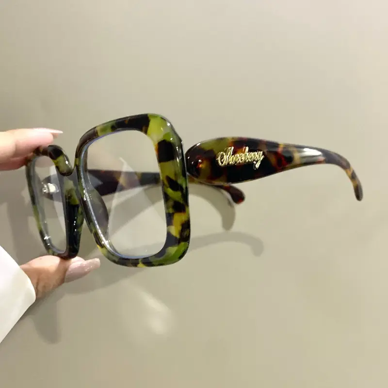 Colorful Large Frame Square Leopard Pattern Eyeglasses, Retro Fashion Trendy Casual Style Eyewear for Men and Women, Novel Temple Design Glasses, Stylish Square Frames, Fashionable Frames Glasses, Casual Stylish Glasses