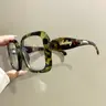 Colorful Large Frame Square Leopard Pattern Eyeglasses, Retro Fashion Trendy Casual Style Eyewear for Men and Women, Novel Temple Design Glasses, Stylish Square Frames, Fashionable Frames Glasses, Casual Stylish Glasses