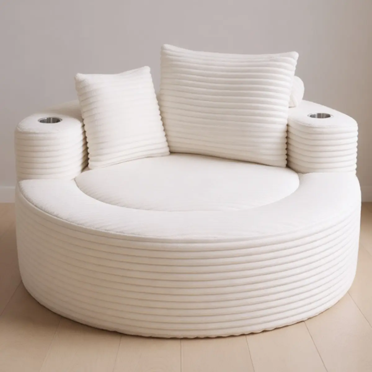Round Sofa Bed with Memory Foam Sectional Couches for Living Room, Cloud Couch with three pillows, White