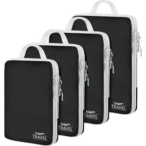 4 Set Compression Packing Cubes, Suitcase Organizer, Lightweight Travel Essentials, Compression Bags For Travel Accessories Luggage Storage Set (4 Pcs, Black)