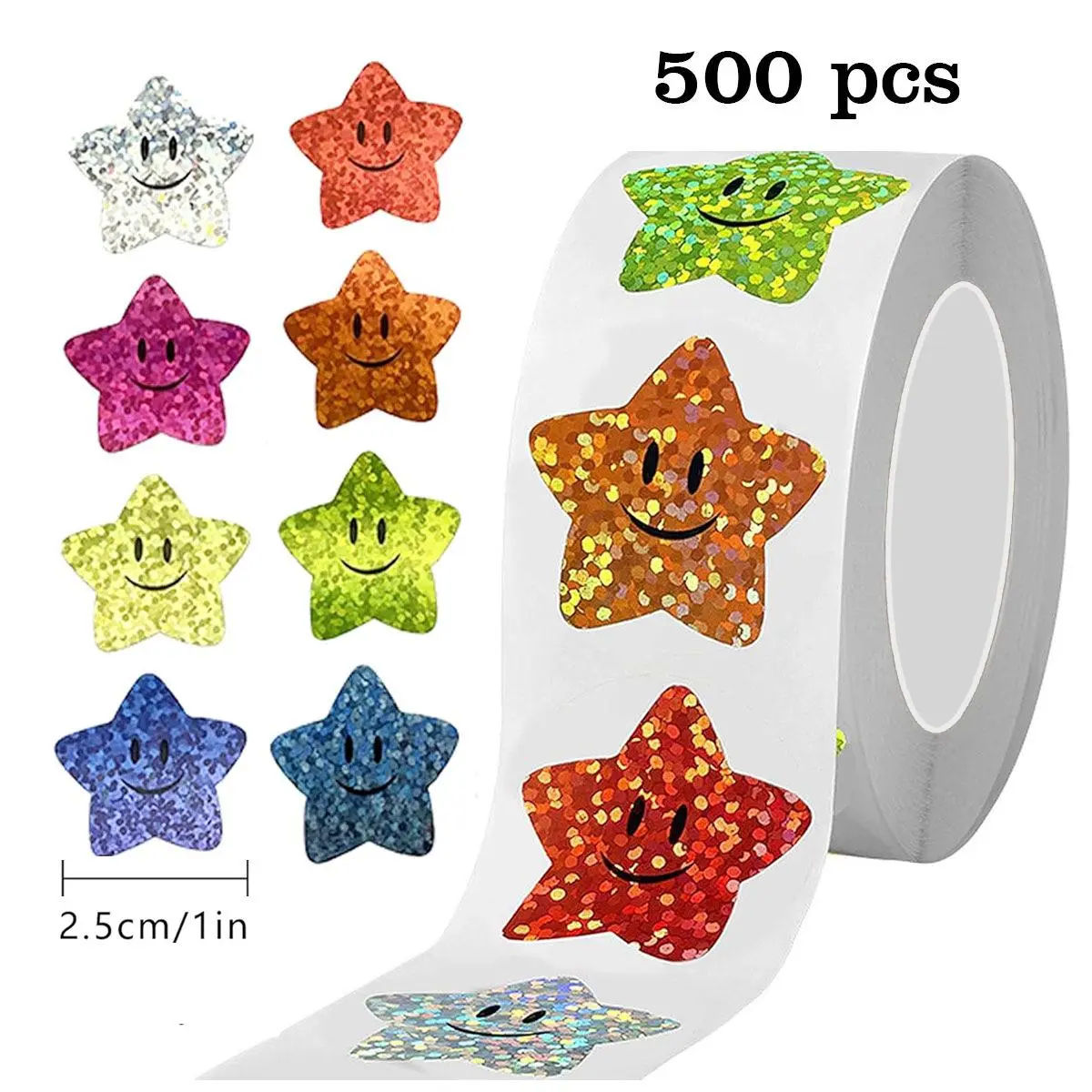 Star Pattern Sticker, 500pcs/roll Self-Adhesive Decorative Stickers, DIY Decals for Water Bottles, Laptops, Phone Cases and Scrapbooking, Journal Stickers Kit and Funny Stickers for Casing, Cellphone Accessories