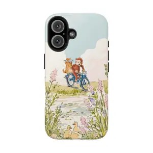 Curious George & Cat Phone Case - Cute Cottagecore Aesthetic  Retro Vintage Cartoon On Bike Themed Phone Case Premium Matte Texture, Protection, Shockproof,  Anti-Fingerprint For IPhone 17-12, Pro Max, Pro Plus, and Samsung S25-22 Protection Safety