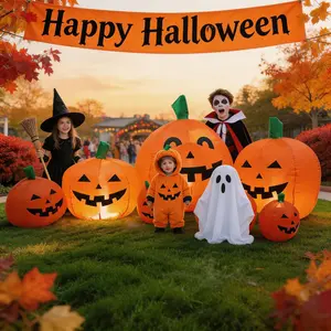 1pc 7-in-1 Light-up Inflatable Halloween Pumpkins, Spooky Decor for Yard & Outdoor Parties