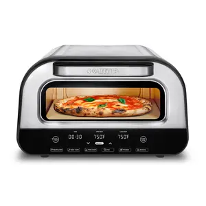 Gourmia Indoor 12" Pizza Oven with Pizza Stone, Dual Adjustable Burners, 6 Pizzeria Style Presets, Stainless Steel
